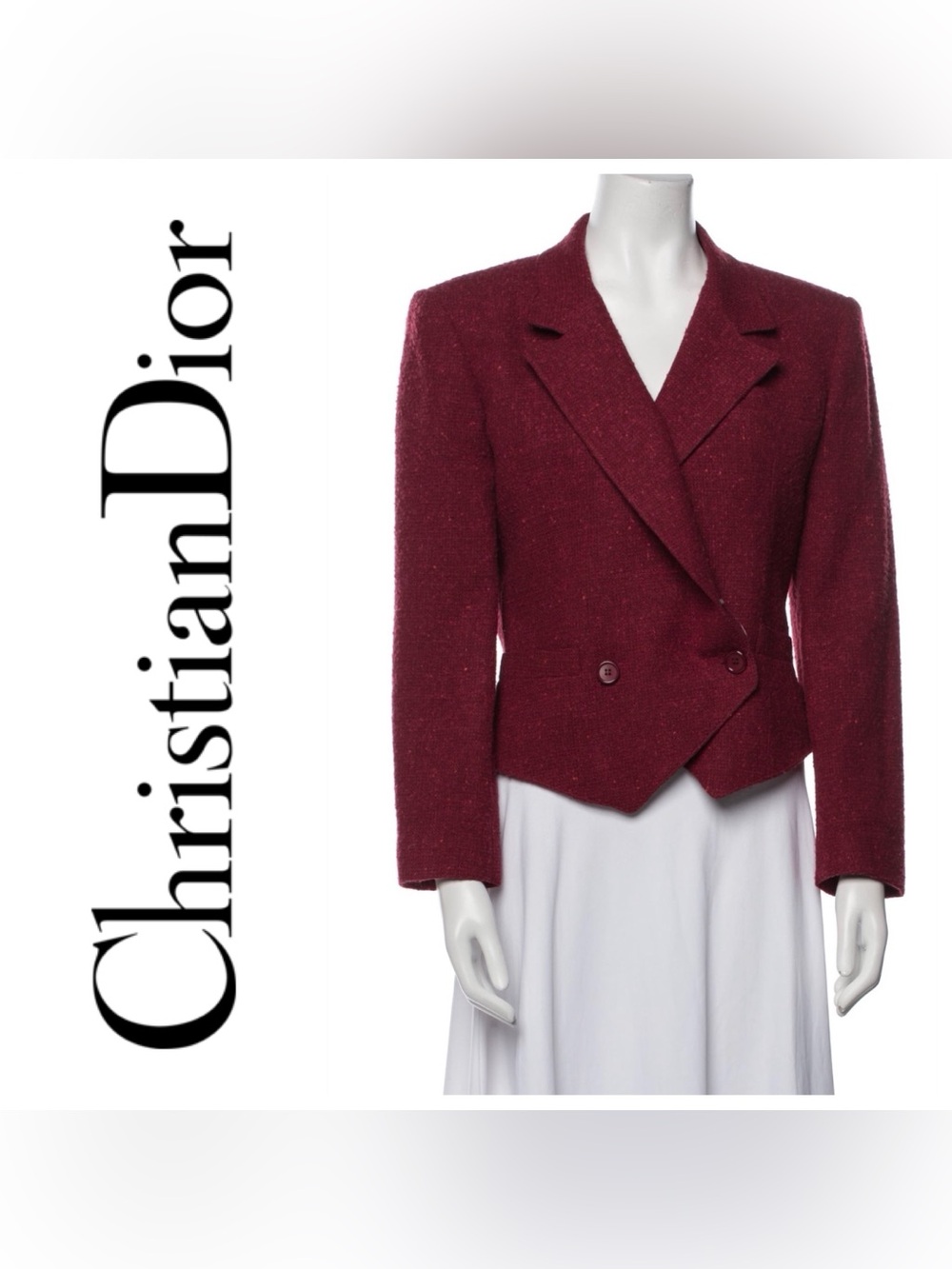 Vintage Christian Dior Burgundy Wool Blend Tailored Blazer Jacket